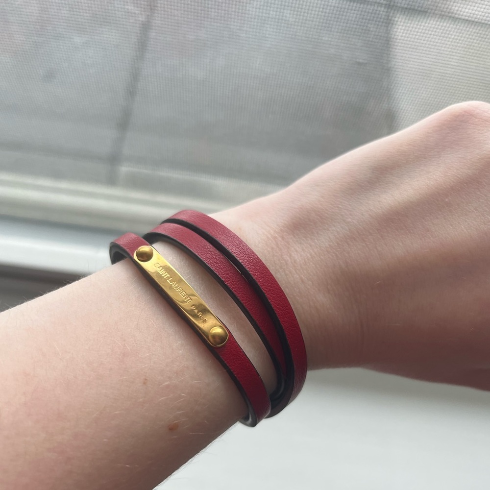 Saint Laurent Red Leather Wrap Bracelet